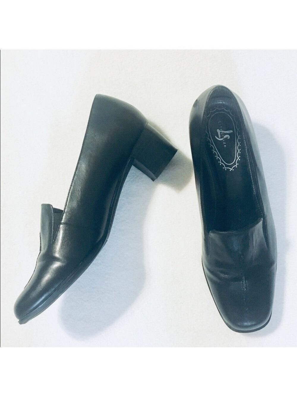 Life Stride Black Leather Block Heel Slip On Jungle Loafers Sz 7W - Picture 3 of 8